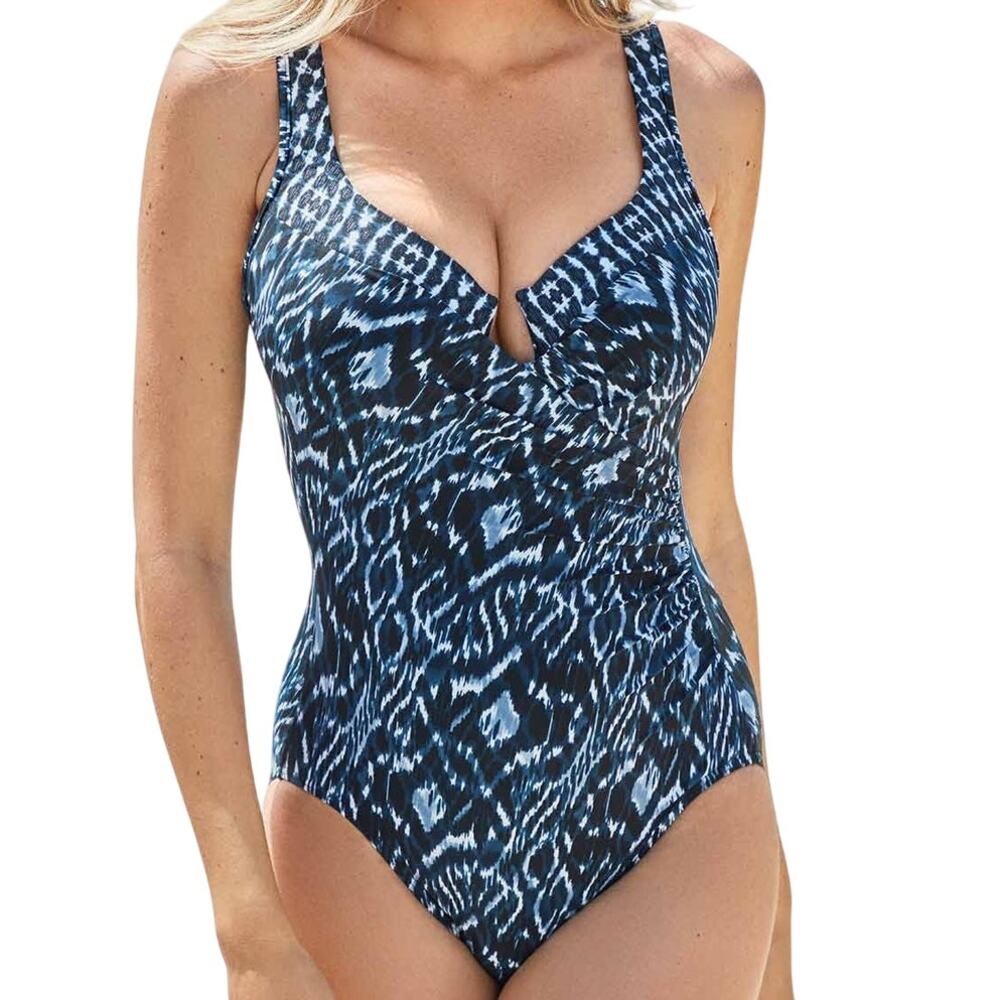 Miraclesuit NWOT Escape One Piece Palatium Colorblock Blue Swimsuit Size 10